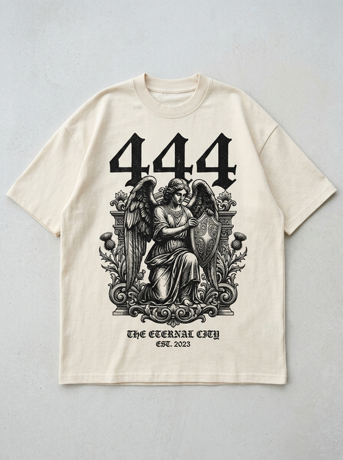 T-Shirt Streetwear "444 Angel Energy" — Creme Oversize Oversize Streetwear T-Shirt – Frontansicht | StilWerk