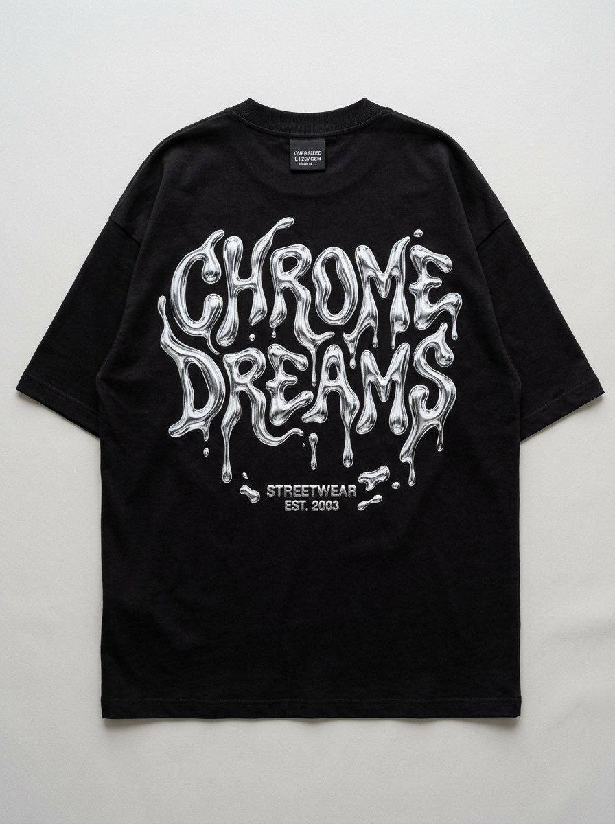 T-Shirt Streetwear "Chrome Dreams" — Schwarz Oversize Oversize Streetwear T-Shirt – Rückansicht | StilWerk