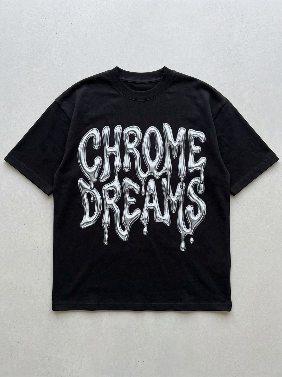 T-Shirt Streetwear "Chrome Dreams" — Schwarz Oversize Oversize Streetwear T-Shirt – Frontansicht | StilWerk
