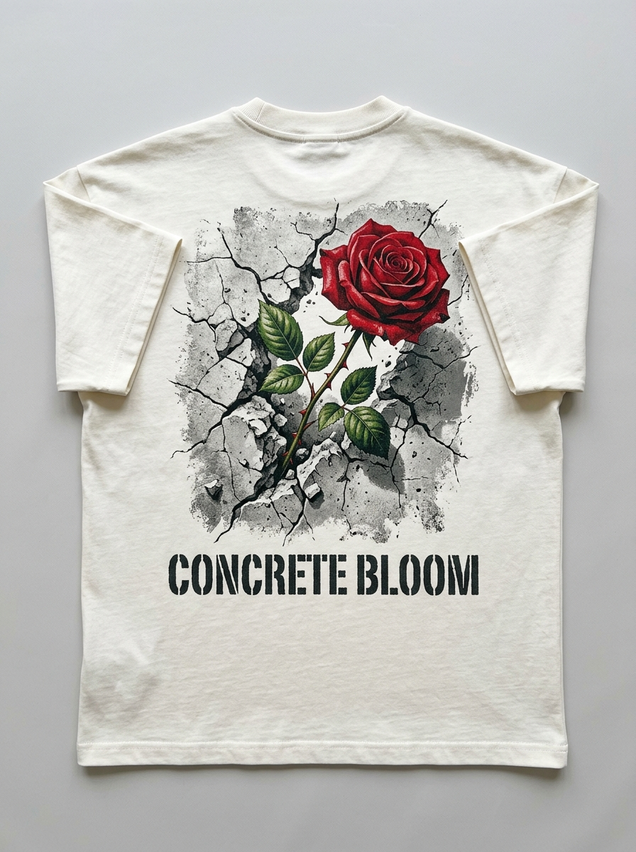 T-Shirt Streetwear "Concrete Bloom" — Off-White Oversize Oversize Streetwear T-Shirt – Rückansicht | StilWerk
