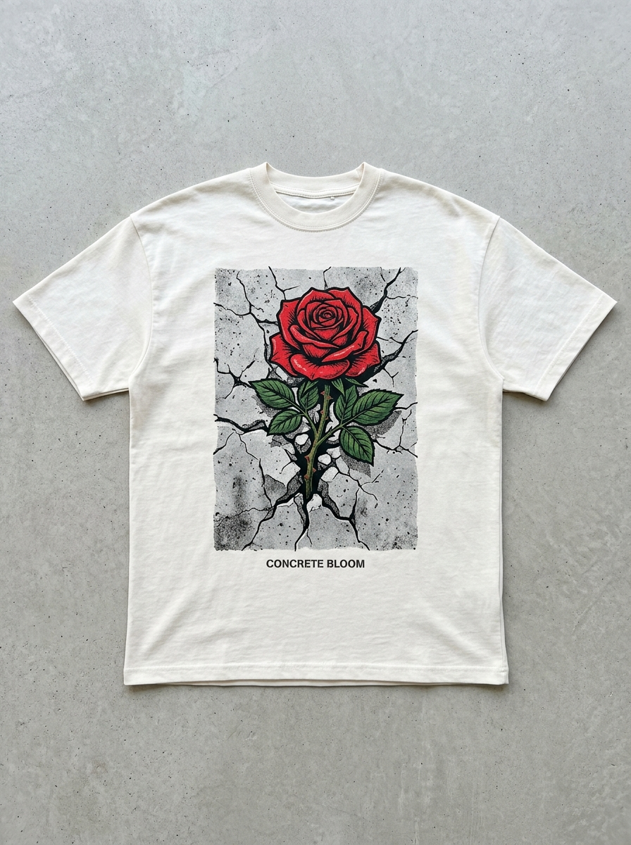 T-Shirt Streetwear "Concrete Bloom" — Off-White Oversize Oversize Streetwear T-Shirt – Frontansicht | StilWerk