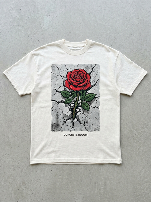 T-Shirt Streetwear "Concrete Bloom" — Off-White Oversize Oversize Streetwear T-Shirt – Frontansicht | StilWerk