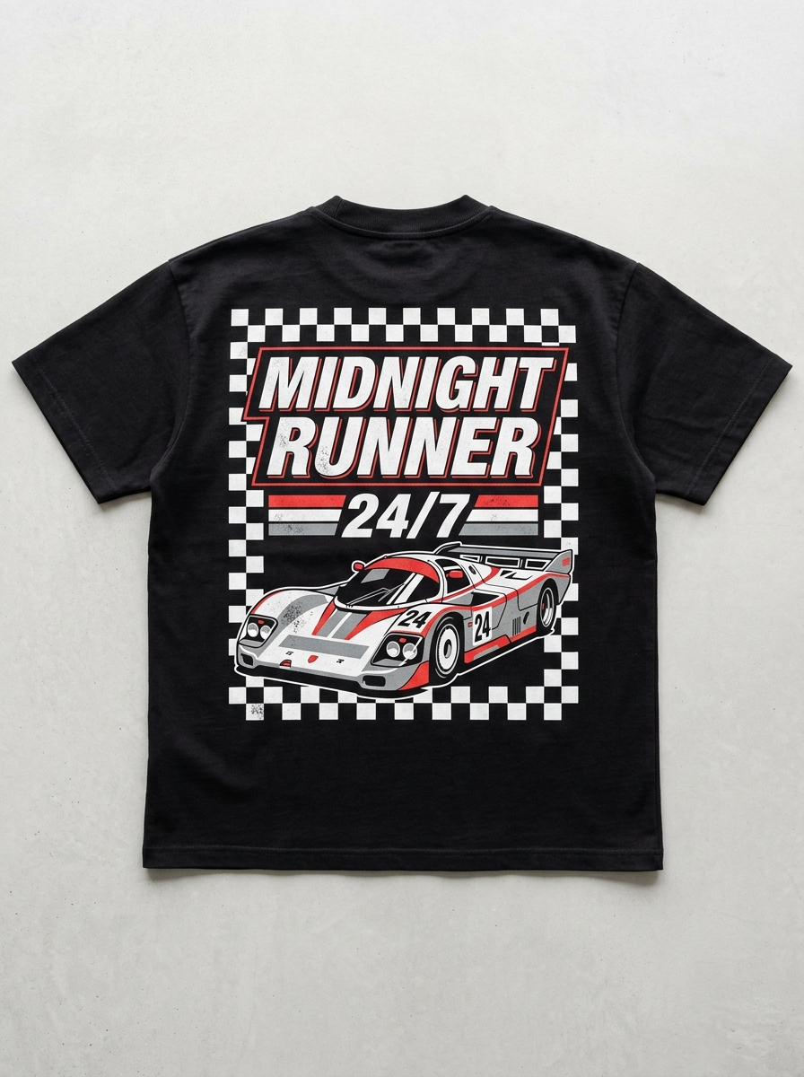 T-Shirt Streetwear "Midnight Runner 24/7" — Schwarz Oversize Oversize Streetwear T-Shirt – Rückansicht | StilWerk