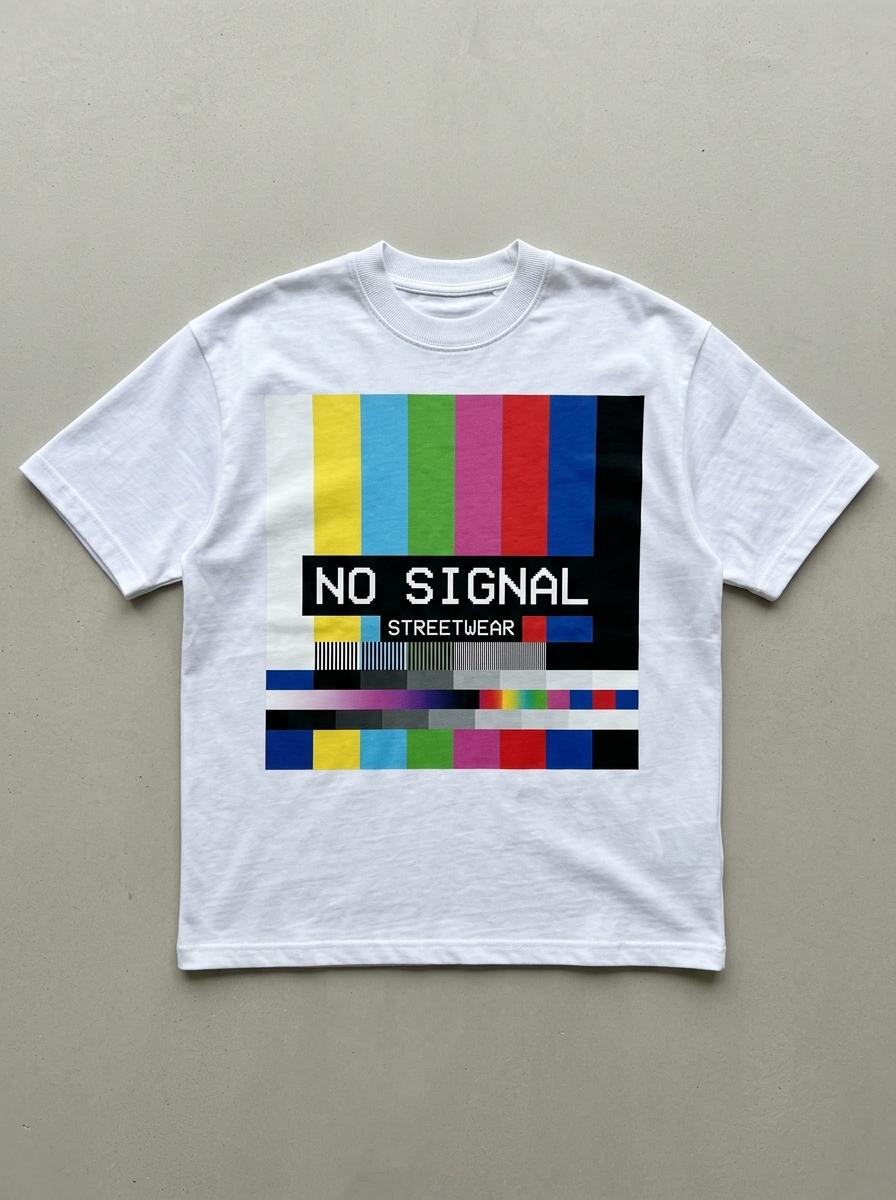 T-Shirt Streetwear "No Signal" — Weiß Oversize Oversize Streetwear T-Shirt – Frontansicht | StilWerk