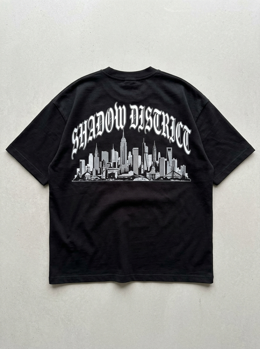 T-Shirt Streetwear "Shadow District" — Schwarz Oversize Oversize Streetwear T-Shirt – Rückansicht | StilWerk