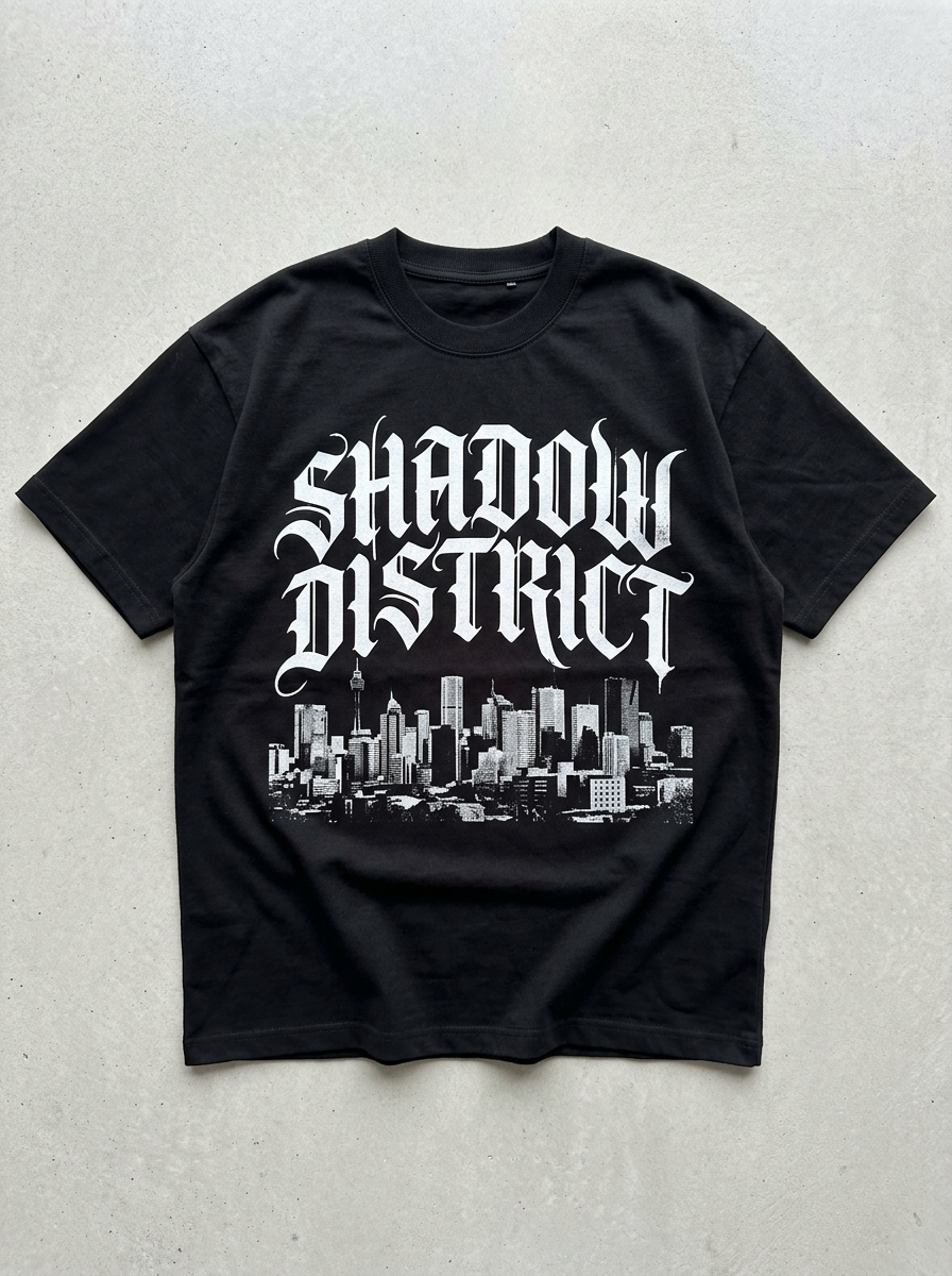 T-Shirt Streetwear "Shadow District" — Schwarz Oversize Oversize Streetwear T-Shirt – Frontansicht | StilWerk