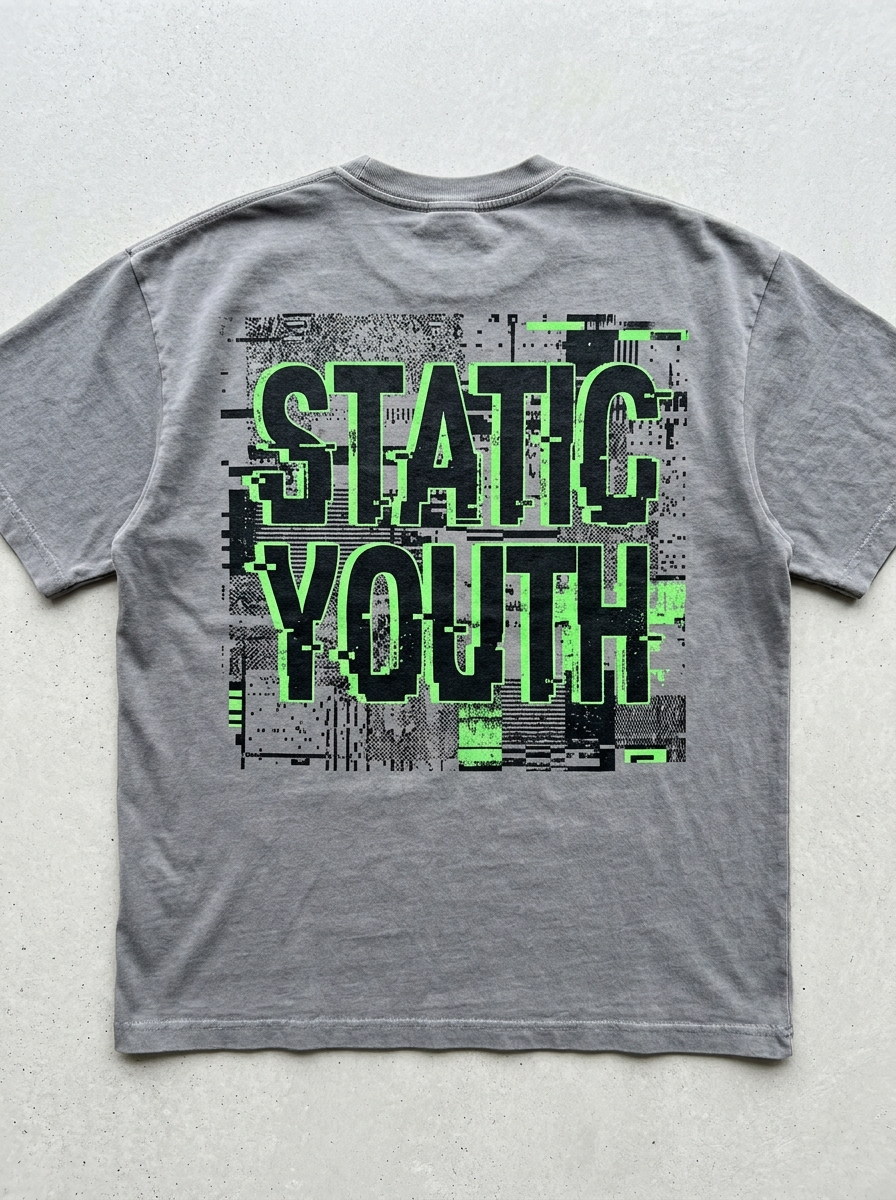 T-Shirt Streetwear "Static Youth" — Washed Grey Oversize Oversize Streetwear T-Shirt – Rückansicht | StilWerk