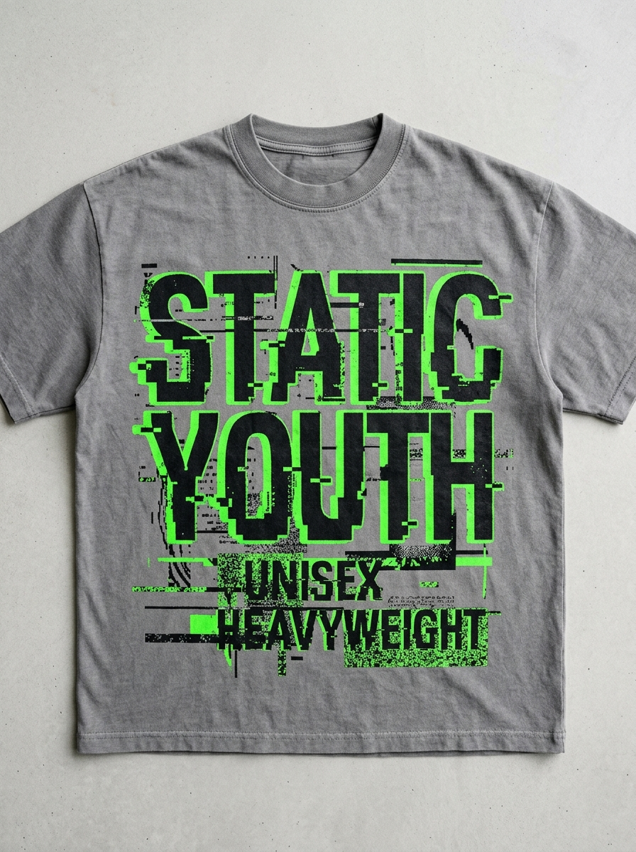 T-Shirt Streetwear "Static Youth" — Washed Grey Oversize Oversize Streetwear T-Shirt – Frontansicht | StilWerk