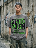T-Shirt Streetwear "Static Youth" — Washed Grey Oversize Oversize Streetwear T-Shirt – Detailansicht | StilWerk