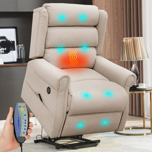 Beige beheizbarer Massagesessel mit Liftfunktion für maximalen Komfort.