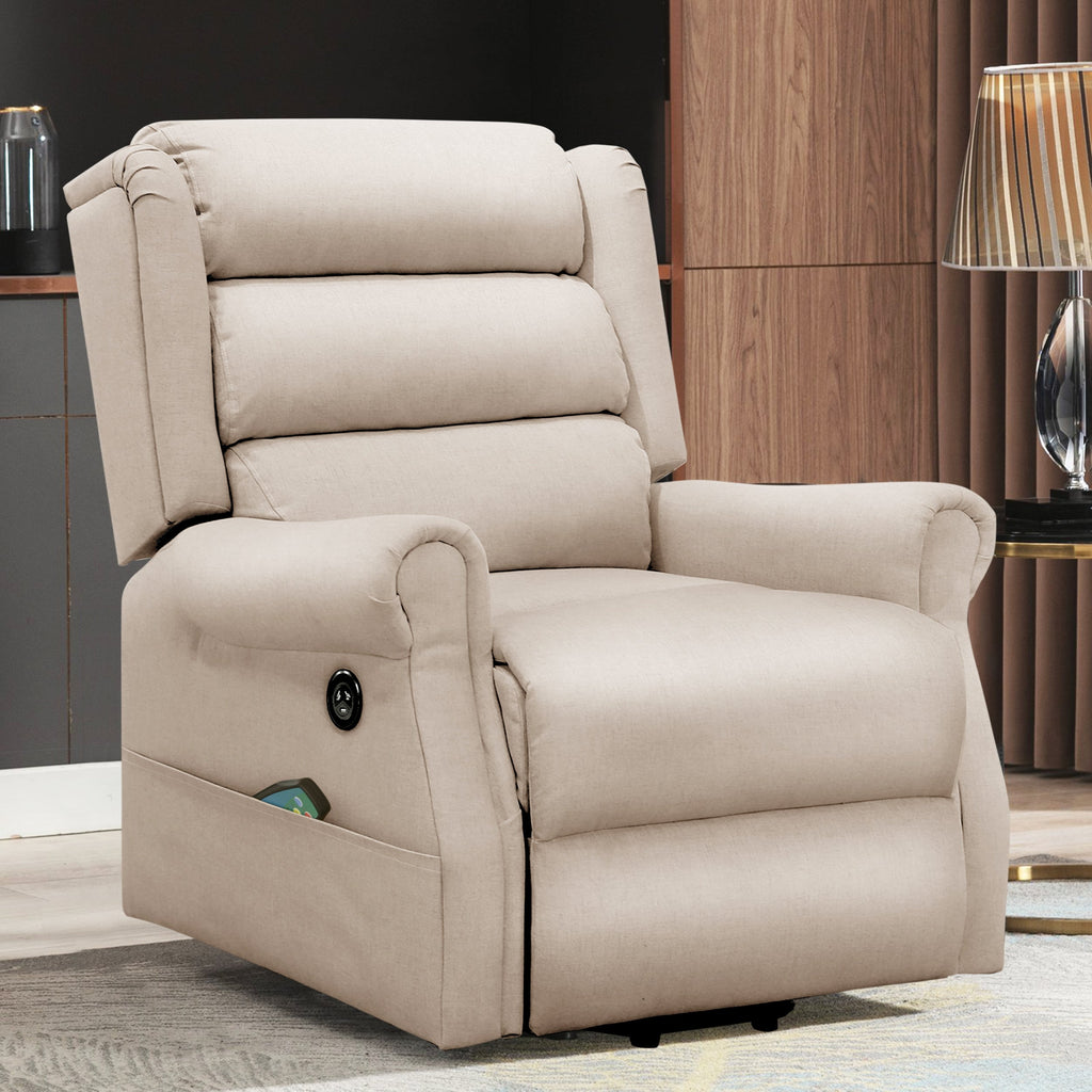 Beige beheizbarer Massagesessel mit Liftfunktion für maximalen Komfort. 2