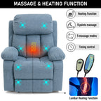 Blisswood atmungsaktiver blauer Stoff Sessel mit Wärme und Massage 3