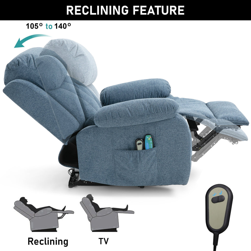 Blisswood atmungsaktiver blauer Stoff Sessel mit Wärme und Massage 4