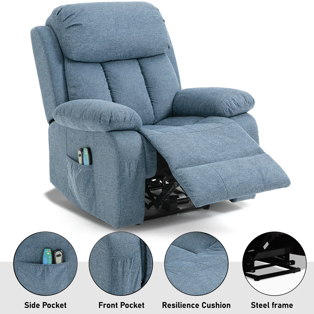 Blisswood atmungsaktiver blauer Stoff Sessel mit Wärme und Massage 6