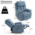 Blisswood atmungsaktiver blauer Stoff Sessel mit Wärme und Massage 7