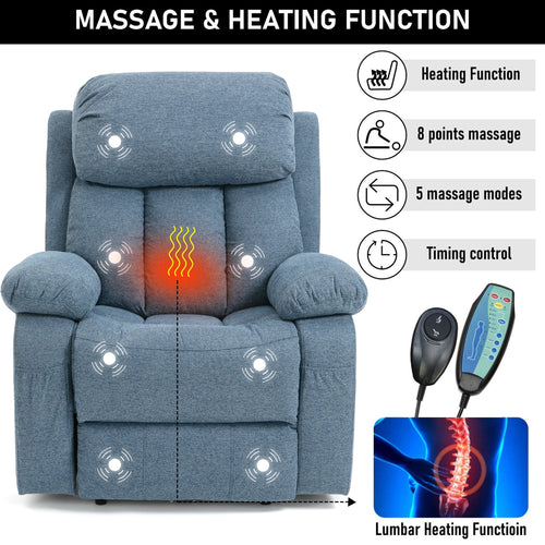 Blauer Heiz- und Massage-Stuhl mit Liftfunktion für ultimativen Komfort. 2