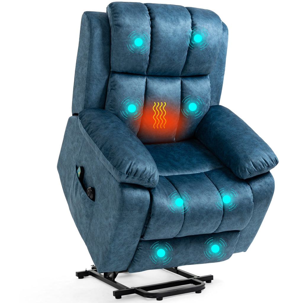 Blisswood blauer Samt Relaxsessel mit Massage- und Heizfunktion.