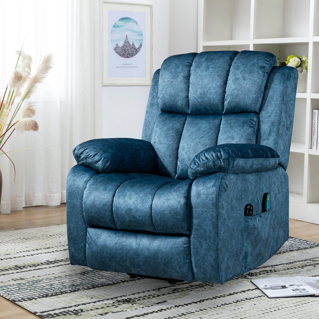 Blisswood blauer Samt Relaxsessel mit Massage- und Heizfunktion. 3