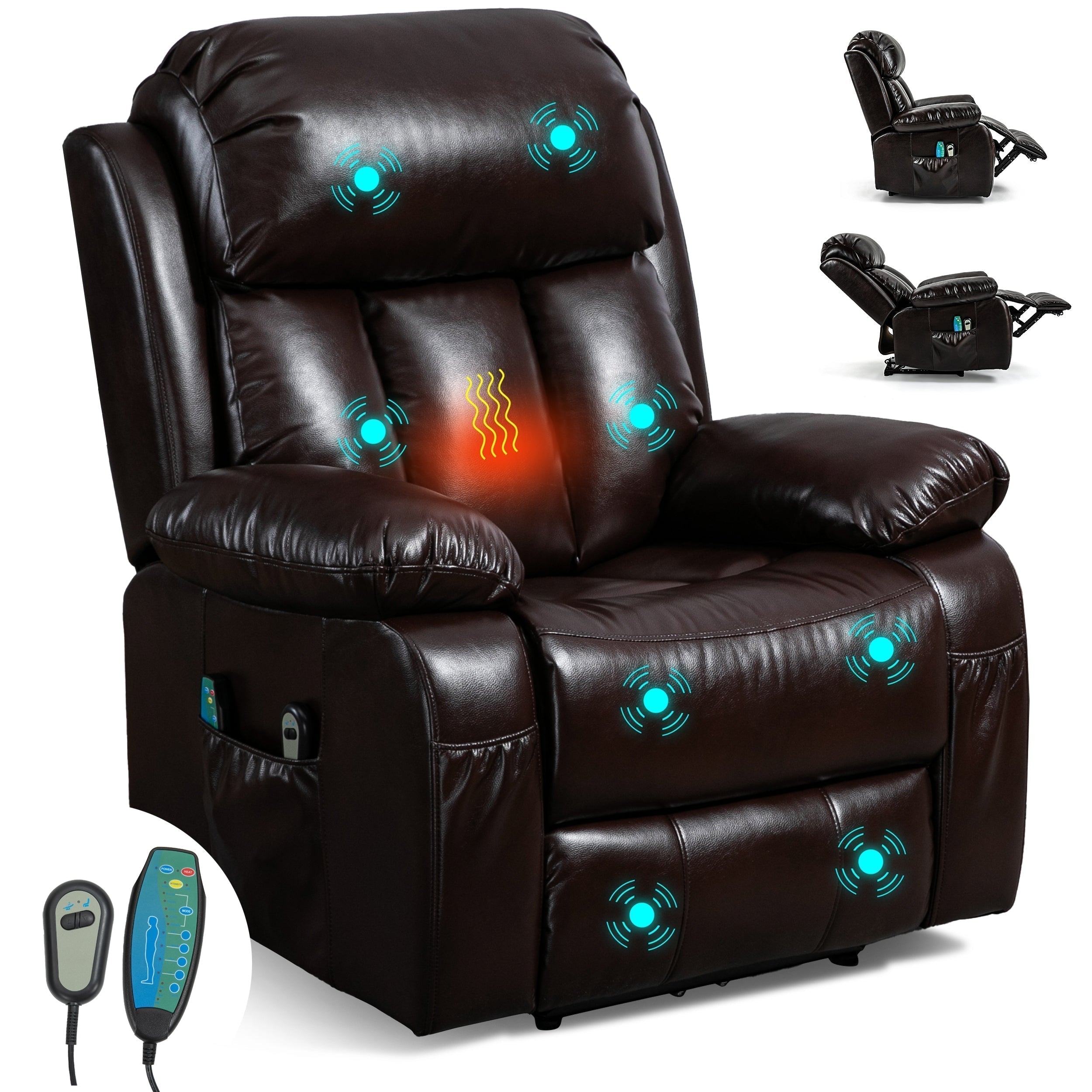 Blisswood Brauner Luftleder Sessel mit Wärme & Massage