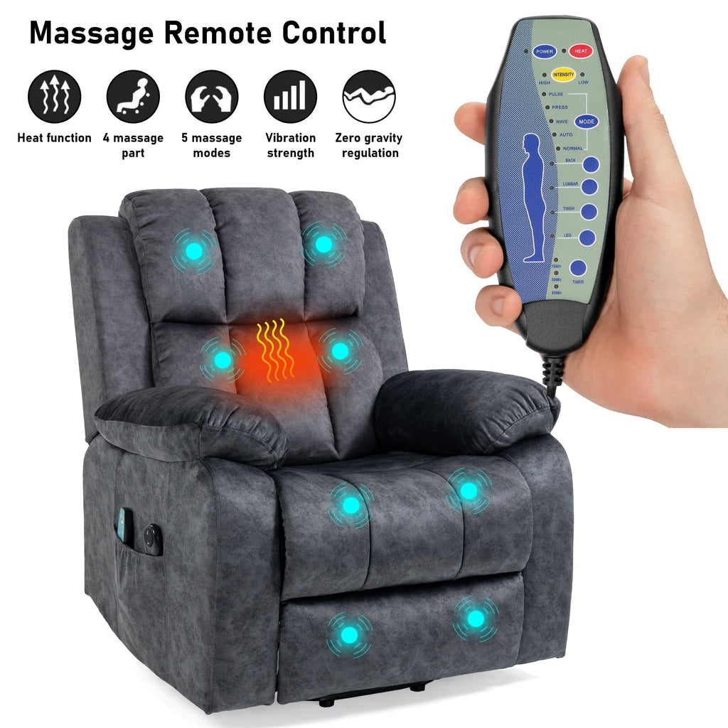Blisswood Dunkelgrauer Samt Relaxsessel mit Massage und Heizfunktion 4