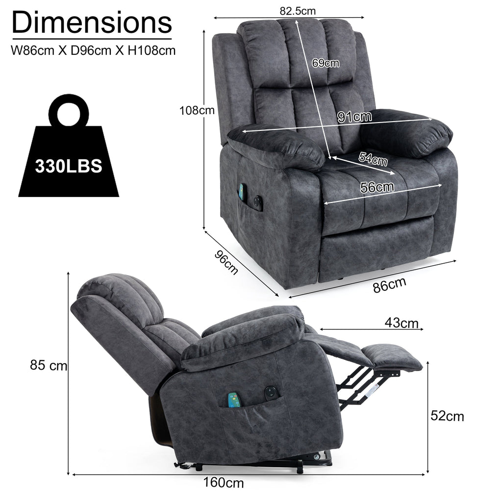Blisswood Dunkelgrauer Samt Relaxsessel mit Massage und Heizfunktion 9