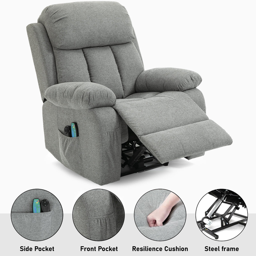 Bequemer grauer Heiz- und Massage-Stoffarmstuhl mit Lift-up 3