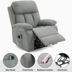 Bequemer grauer Heiz- und Massage-Stoffarmstuhl mit Lift-up 3