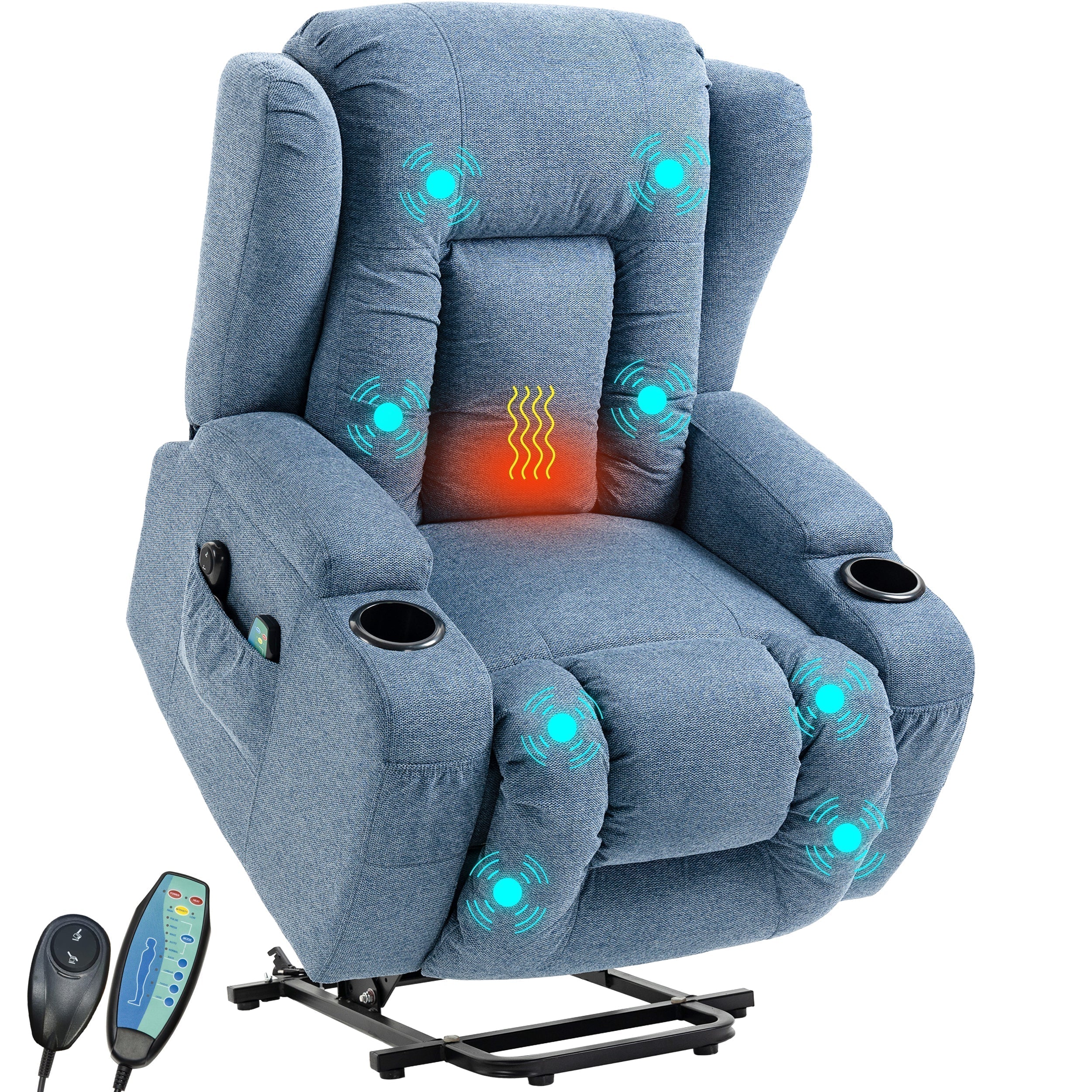 Blisswood Heizmassage Relaxsessel mit Liftfunktion in beruhigendem Blau.