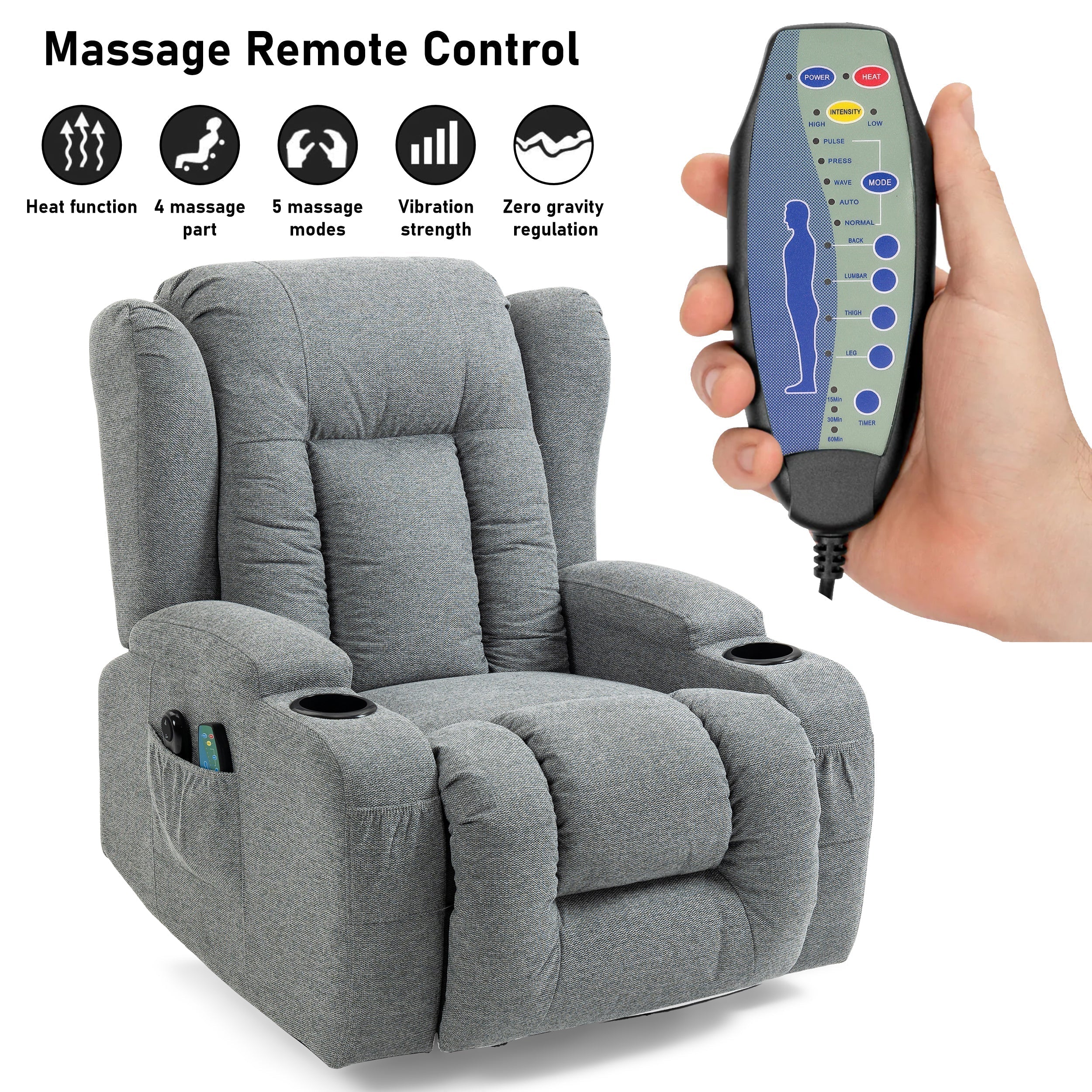 Blisswood Heizmassage Relaxsessel in atmungsaktivem Grau 3