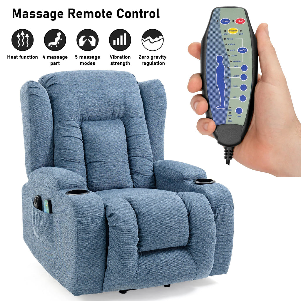 Blisswood Heizmassage Relaxsessel mit Liftfunktion in beruhigendem Blau. 4