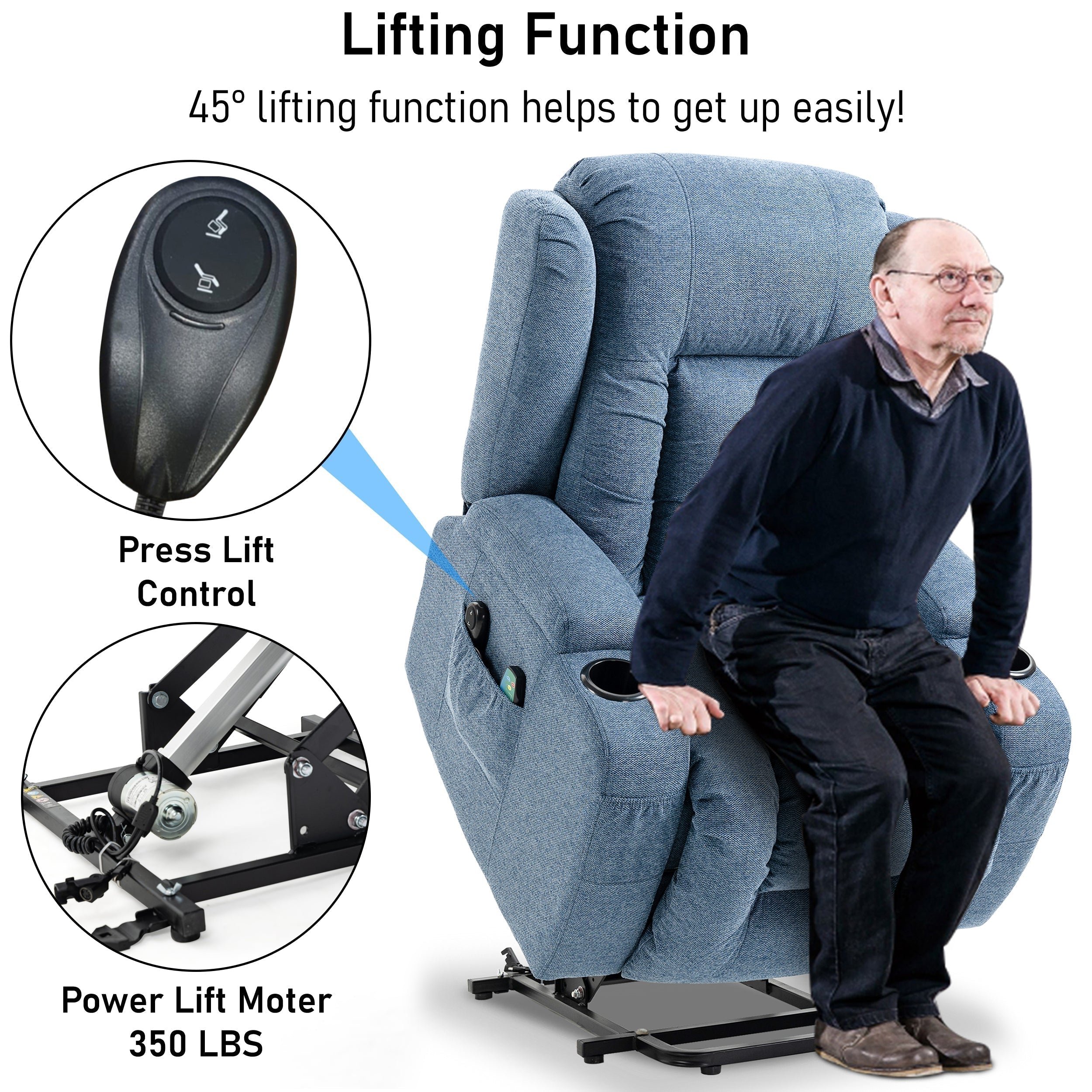 Blisswood Heizmassage Relaxsessel mit Liftfunktion in beruhigendem Blau. 5