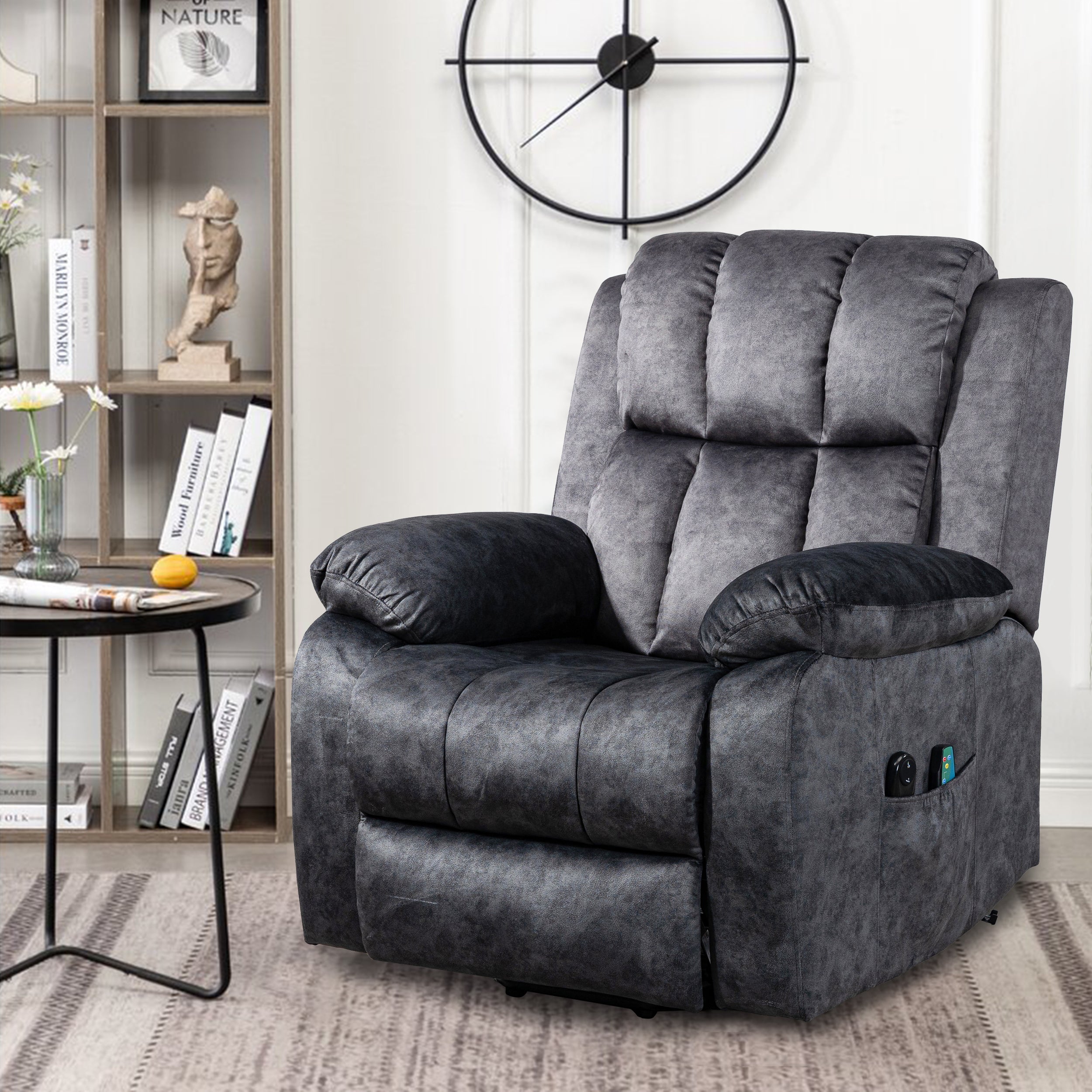 Bequemer schwer gepolsterter Samt Recliner mit Massage- und Heizfunktion 11