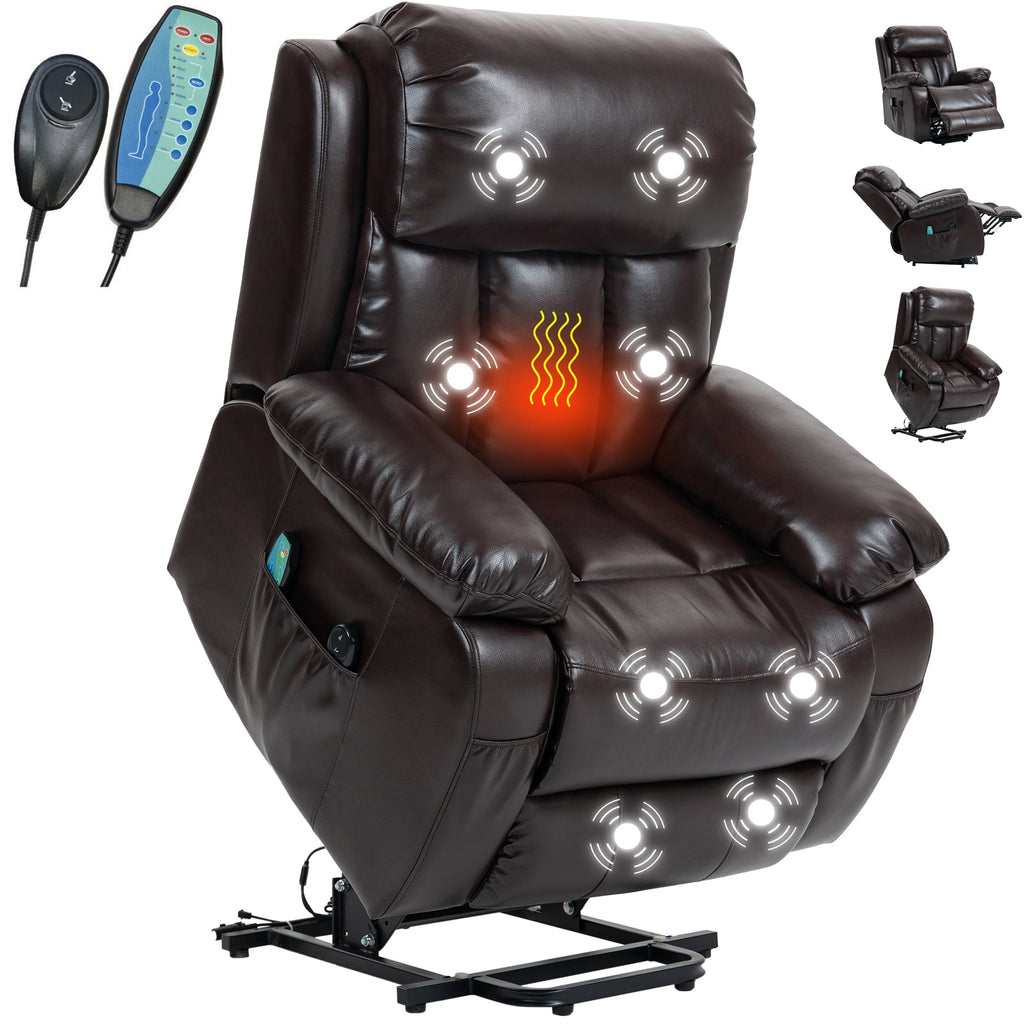 Brauner Heiz- und Massage-Luftleder-Sessel mit Liftfunktion