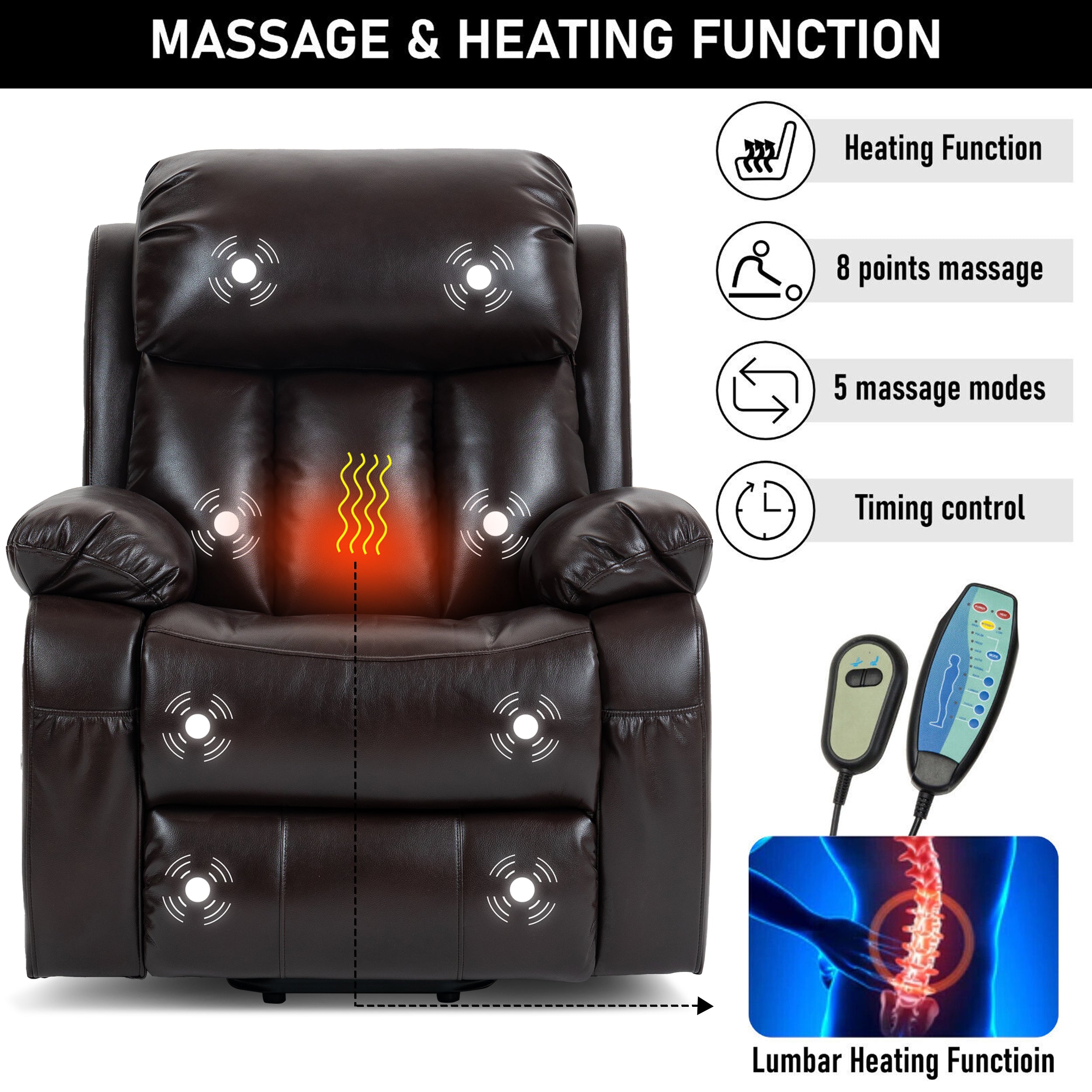 Brauner Heiz- und Massage-Luftleder-Sessel mit Liftfunktion 2