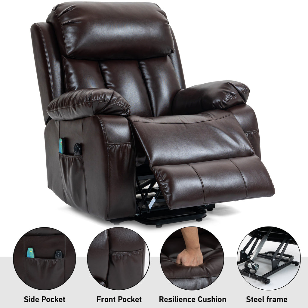 Brauner Heiz- und Massage-Luftleder-Sessel mit Liftfunktion 3