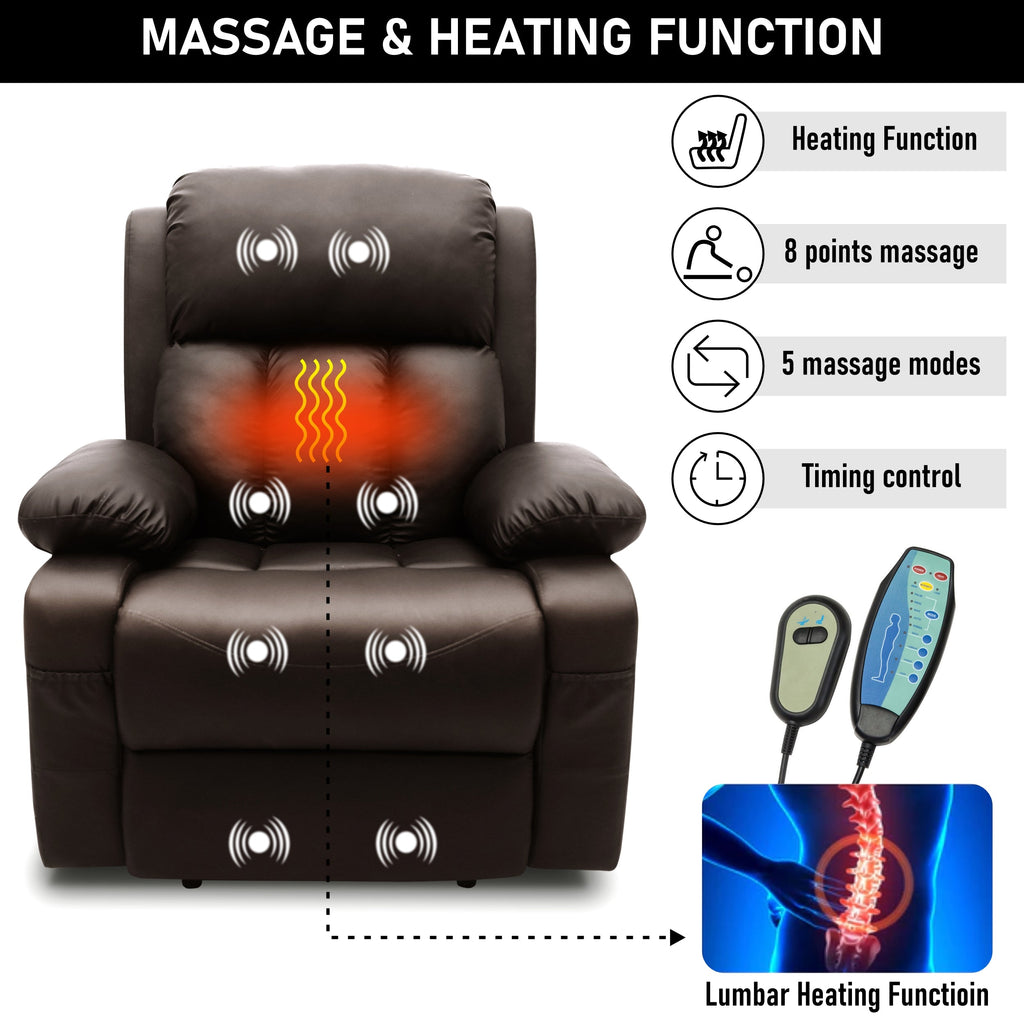 Luxuriöser brauner Relaxsessel mit Wärme- und Massagefunktion. 3