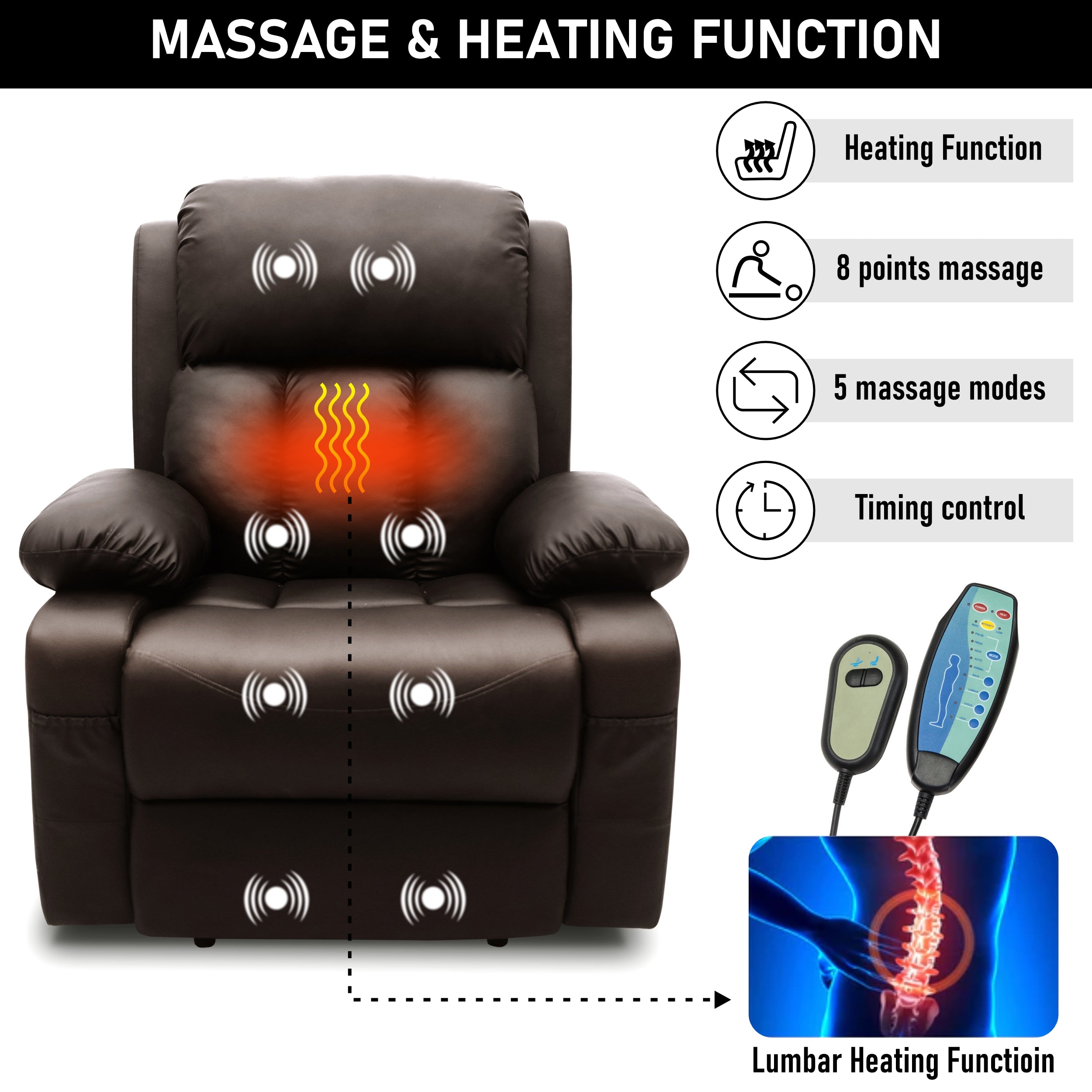 Luxuriöser brauner Relaxsessel mit Wärme- und Massagefunktion. 3