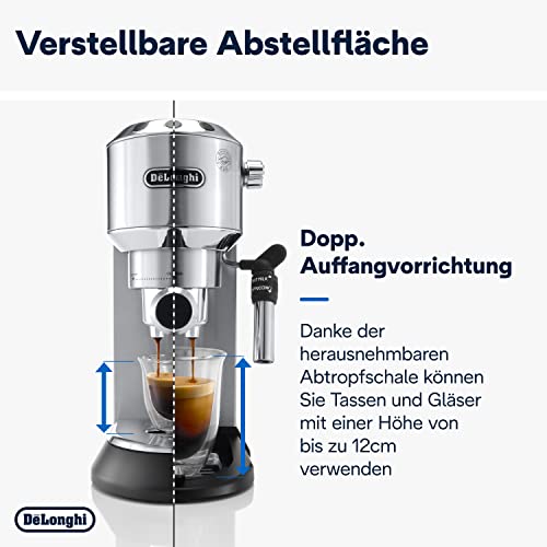 Kompakte De'Longhi Dedica Style EC 685.M Espresso Siebträgermaschine in Silber. 11