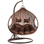 Doppelter Eierstuhl aus Jute und Rattan in Braun für Garten und Innenräume. 3