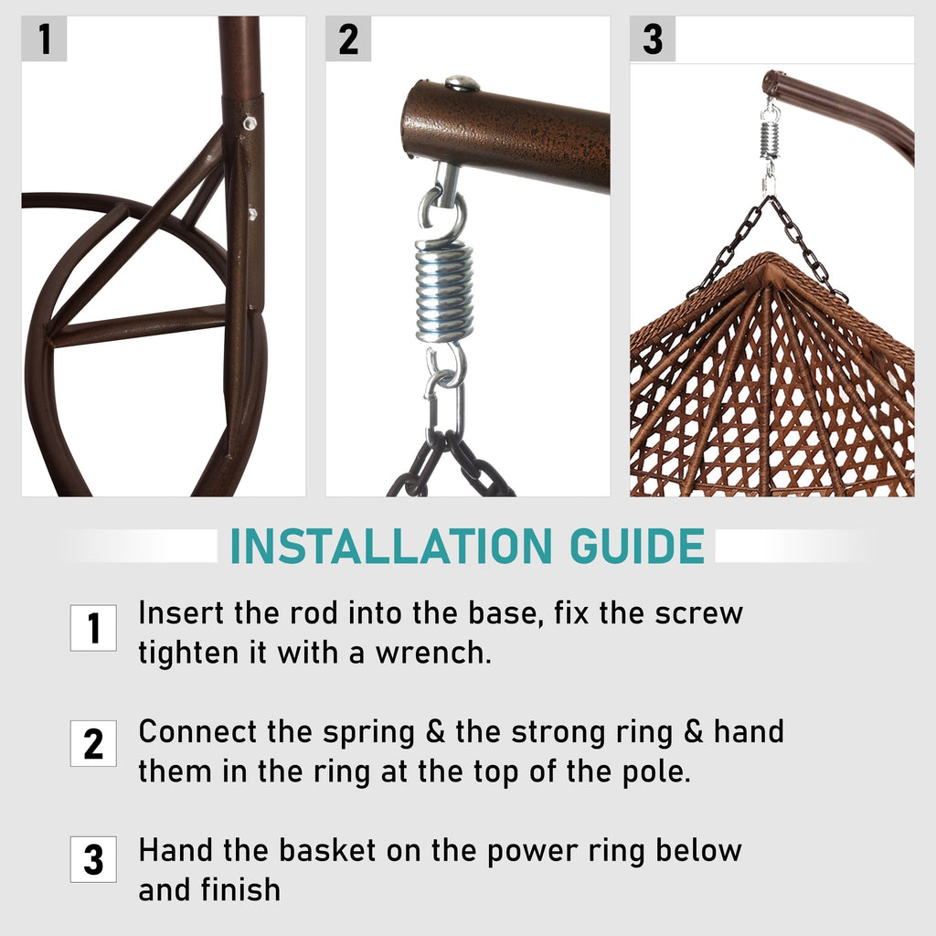 Doppelter Eierstuhl aus Jute und Rattan in Braun für Garten und Innenräume. 6