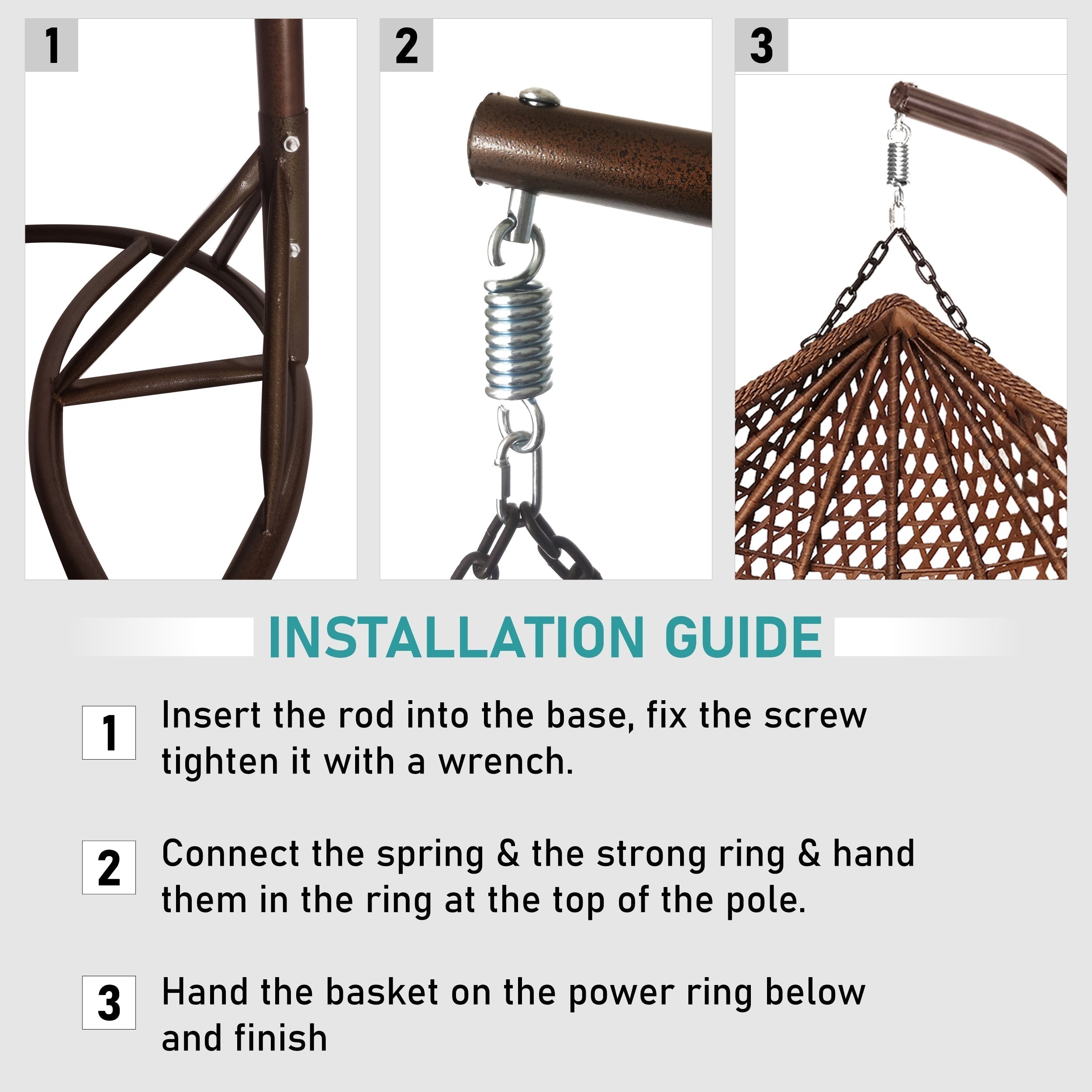 Doppelter Eierstuhl aus Jute und Rattan in Braun für Garten und Innenräume. 6