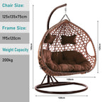 Doppelter Eierstuhl aus Jute und Rattan in Braun für Garten und Innenräume. 7