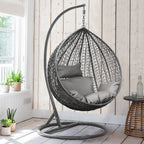 Grauer Rattan Eierstuhl für Garten und Wohnzimmer. 2