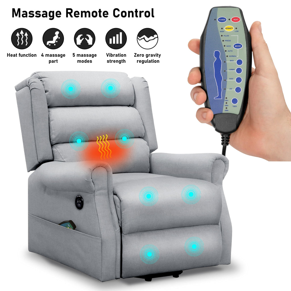 Heizbarer Massage-Sessel in grau mit Lift-Funktion und luxuriösem Design. 3