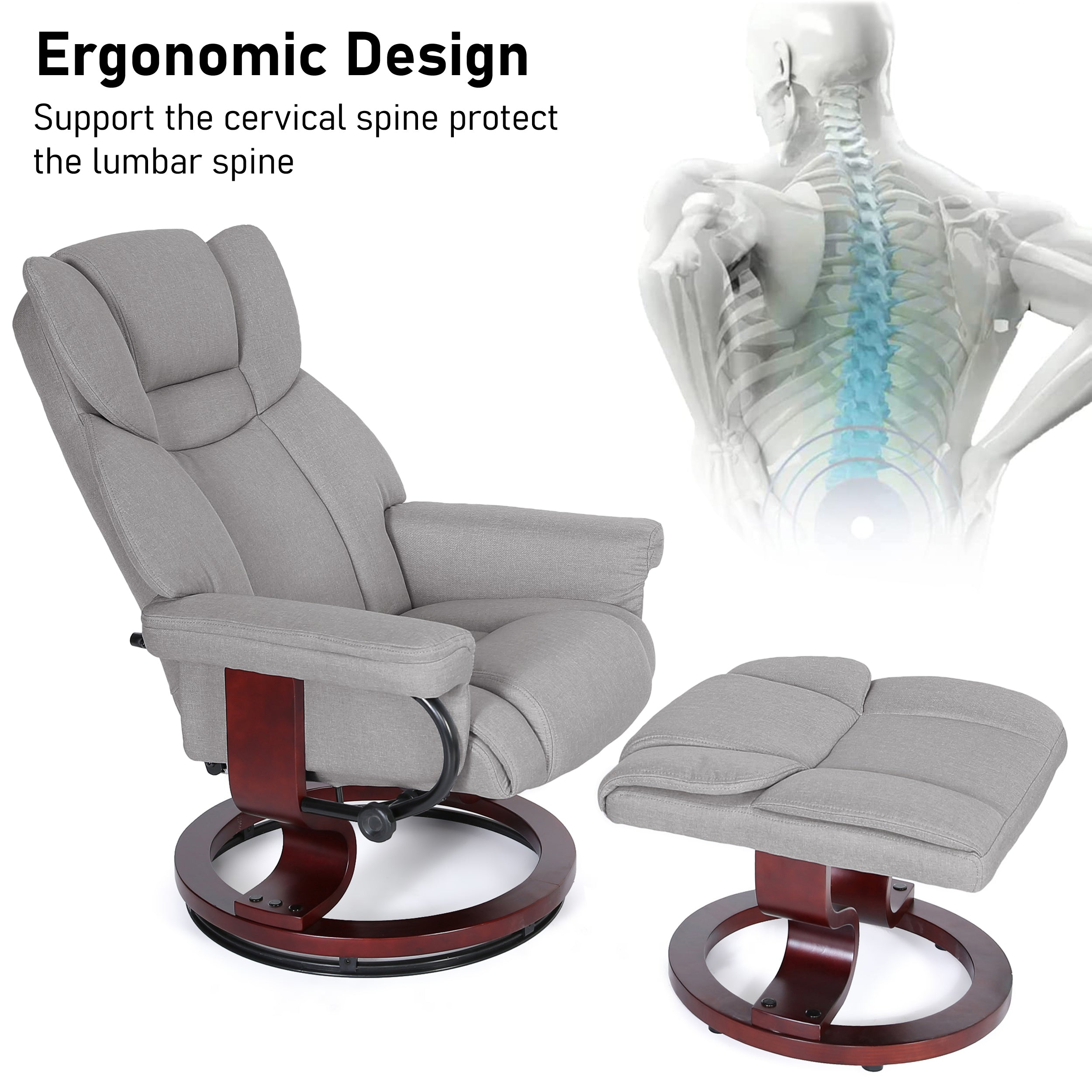 Ergonomischer Relaxsessel mit Fußhocker in Schwarz 2