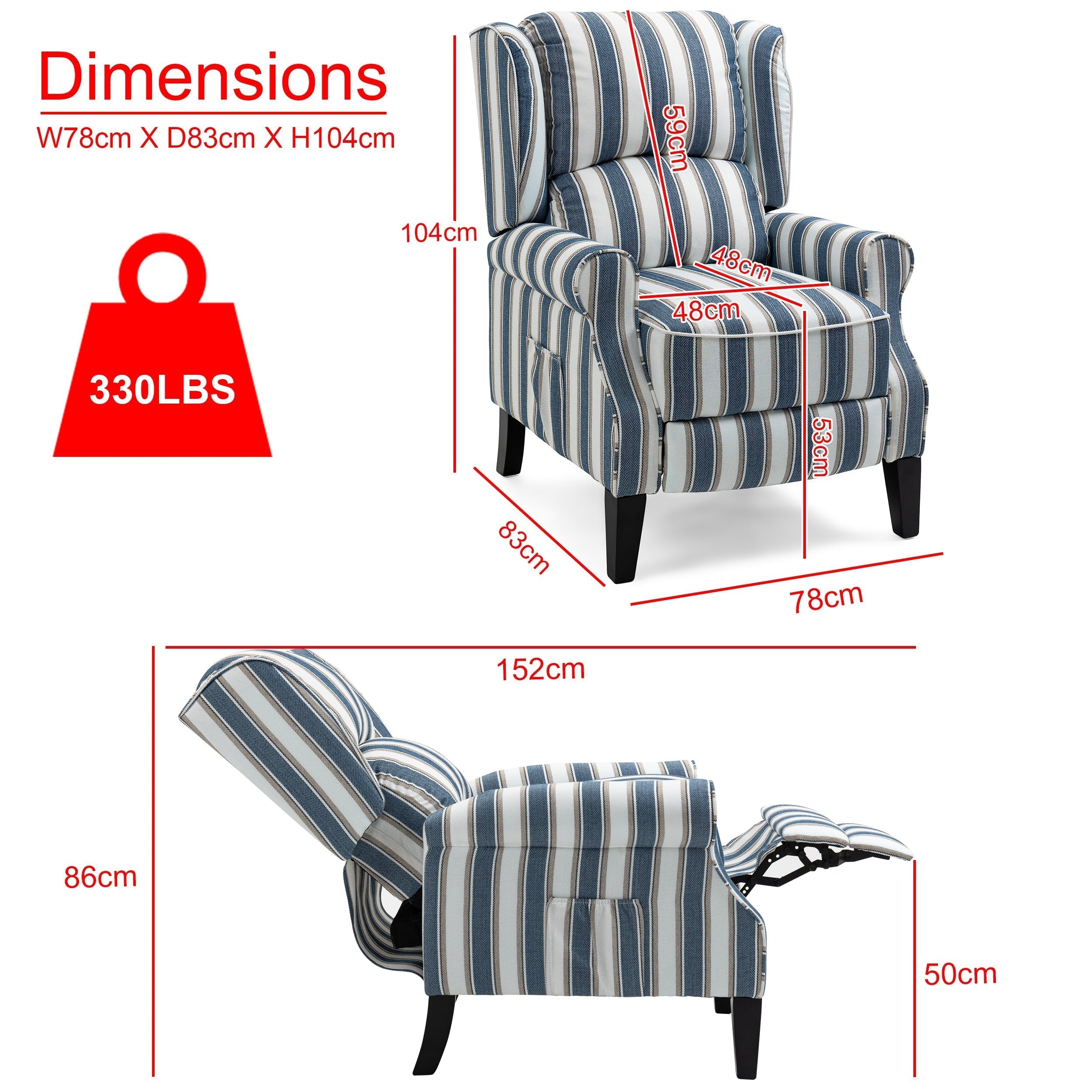 Luxuriöser Relaxsessel in Blau und Beige für ultimativen Komfort. 7