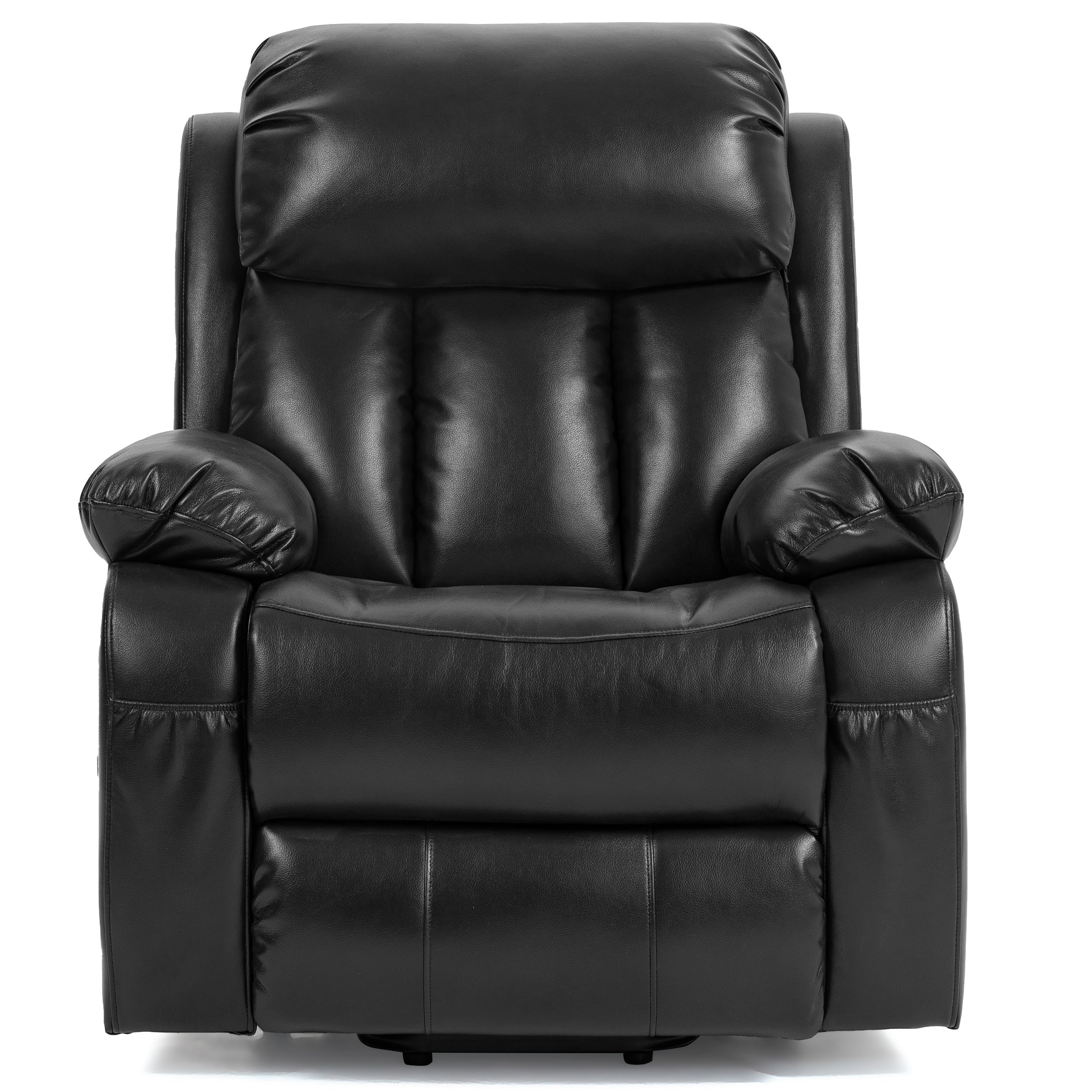 Schwarzer Heiz- und Massage-Luftleder-Sessel mit Liftfunktion 5