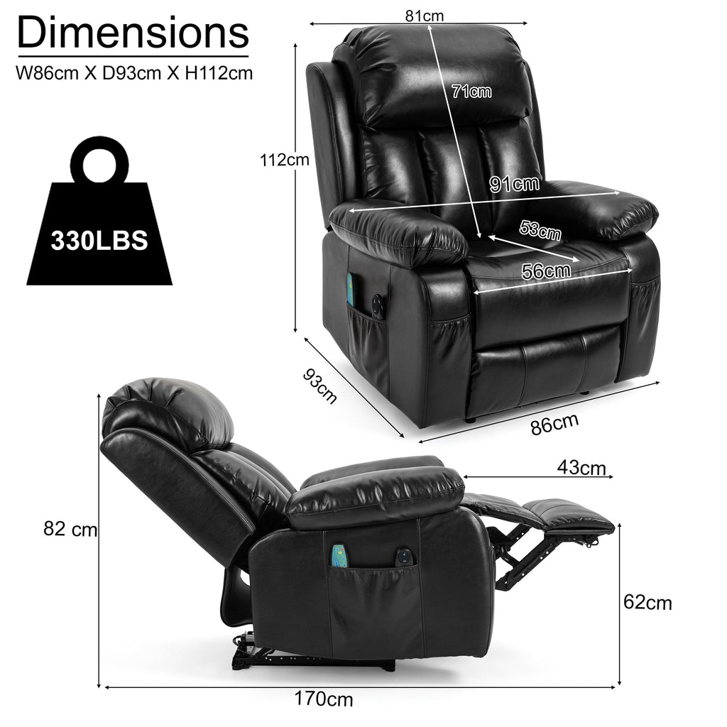 Schwarzer Heiz- und Massage-Luftleder-Sessel mit Liftfunktion 6