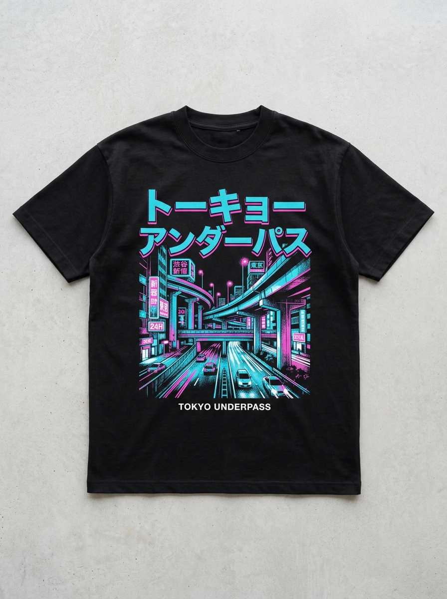 T-Shirt Streetwear "Tokyo Underpass" — Schwarz Oversize Oversize Streetwear T-Shirt – Frontansicht | StilWerk